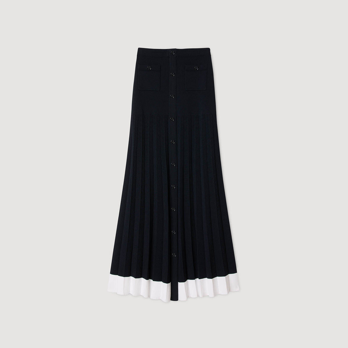 Sandro Maxi two-tone knit skirt Navy Blue