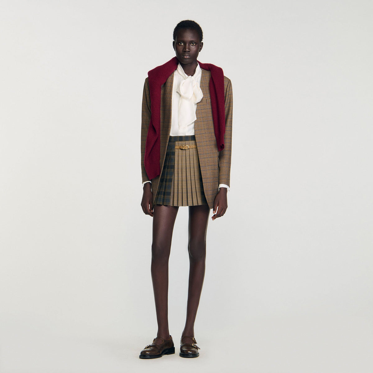 Sandro Mini checked pleated skirt Ocher / Blue