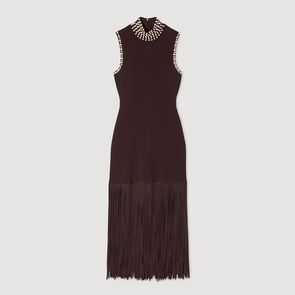 Sandro Fringed knit midi dress Brown