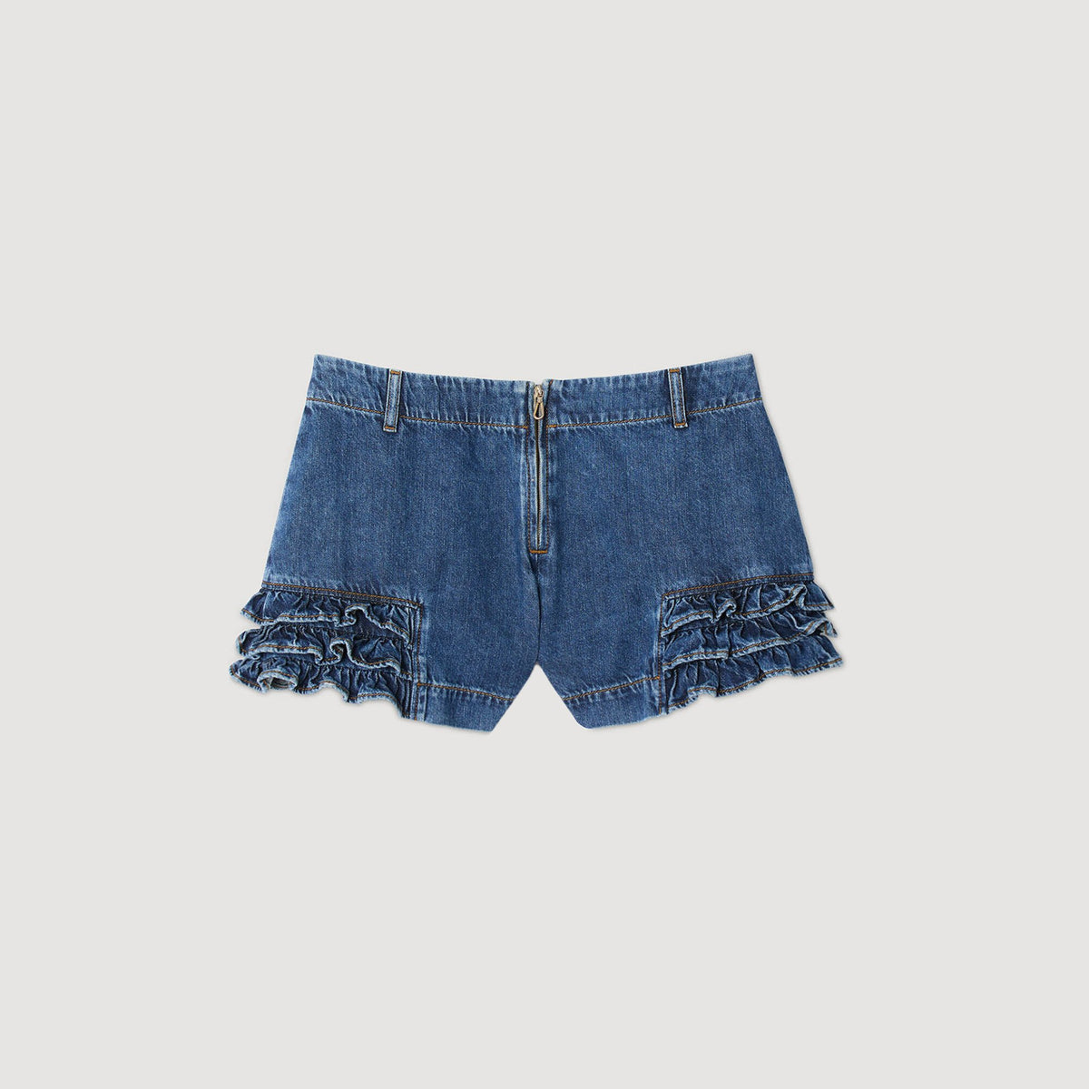 Sandro Ruffled denim shorts Blue Jean