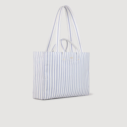 Sandro Striped canvas tote bag Blue / Ecru