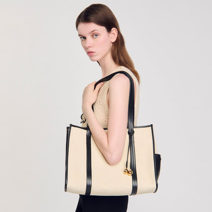 Sandro Canvas tote bag Ecru / Black
