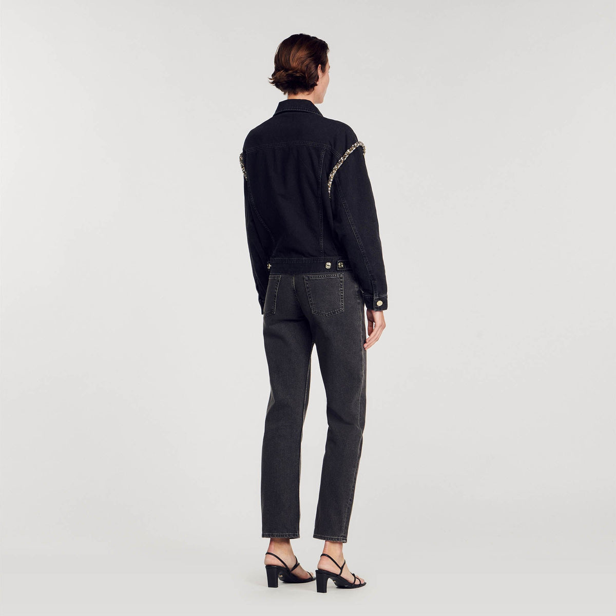 Sandro Oversized denim jacket with rhinestones Black