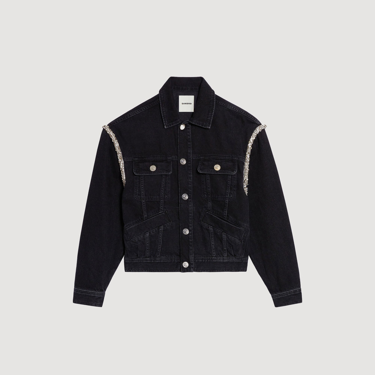 Sandro Oversized denim jacket with rhinestones Black