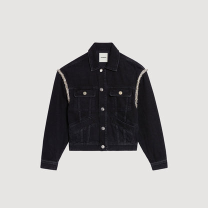 Sandro Oversized denim jacket with rhinestones Black
