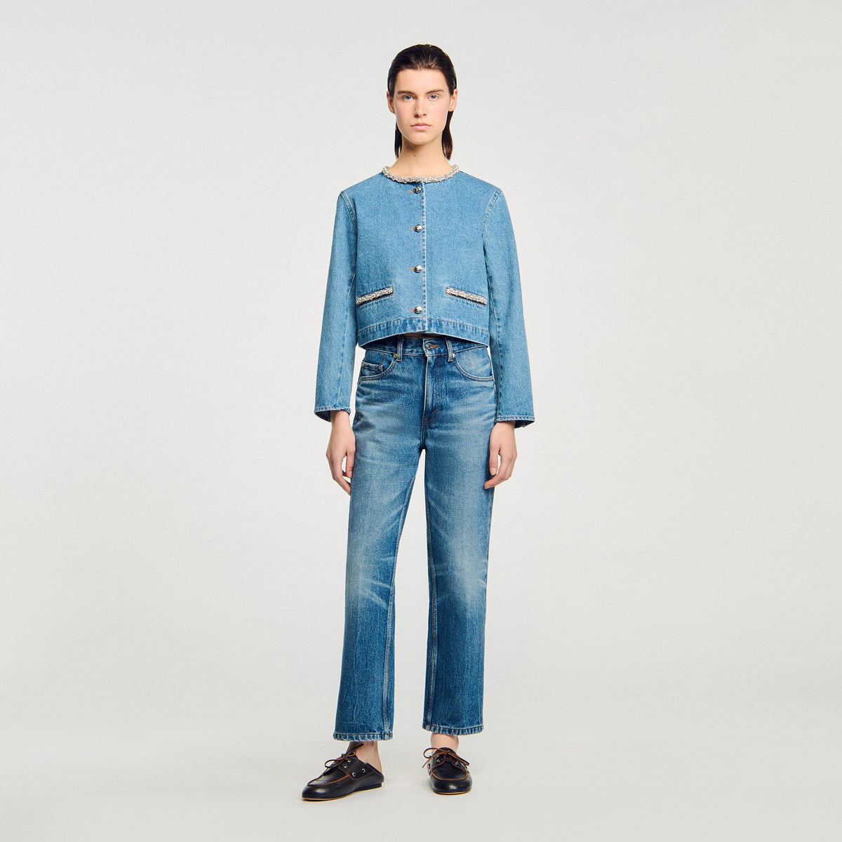 Sandro Rhinestone denim jacket Blue Jean