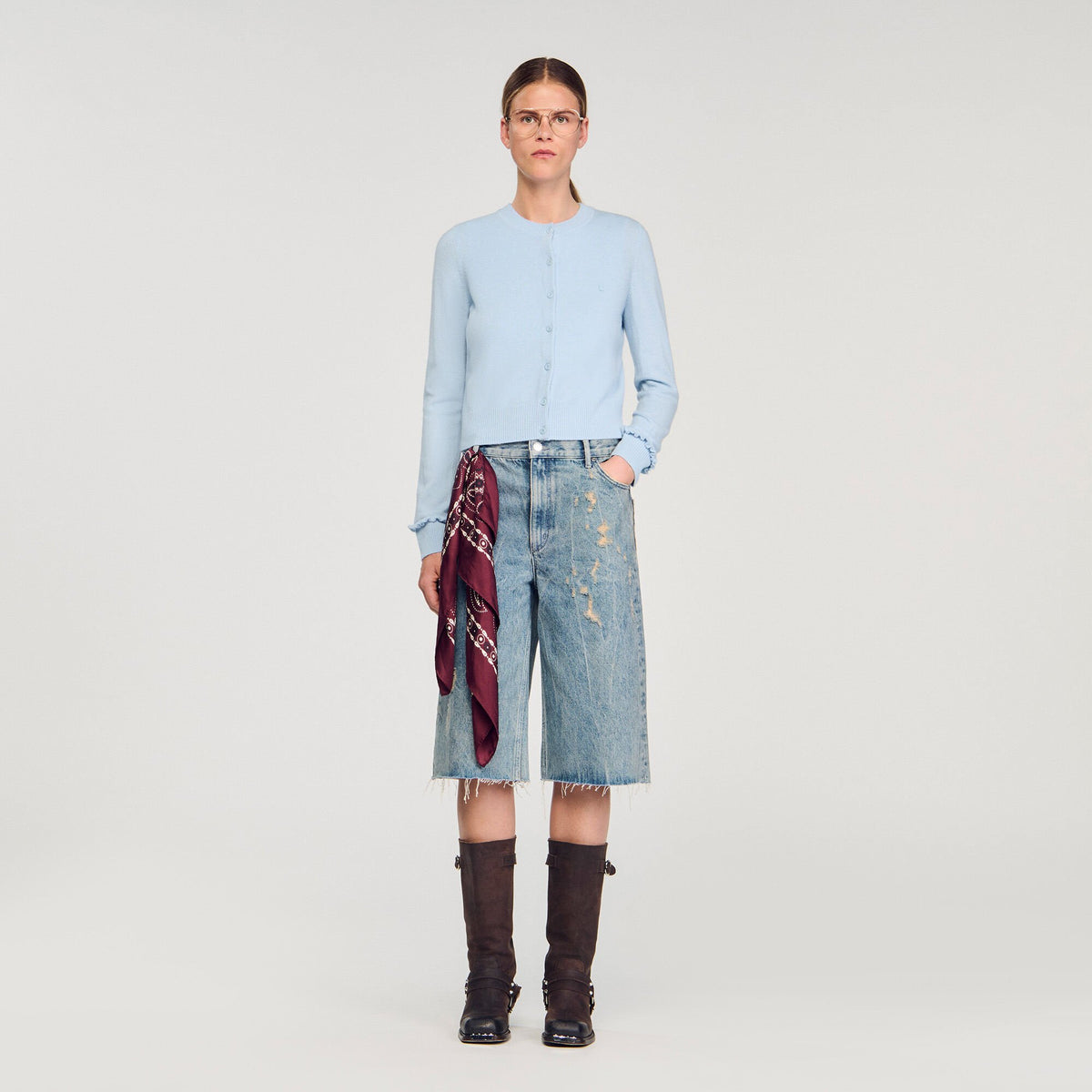 Sandro Ruffled cardigan Sky Blue