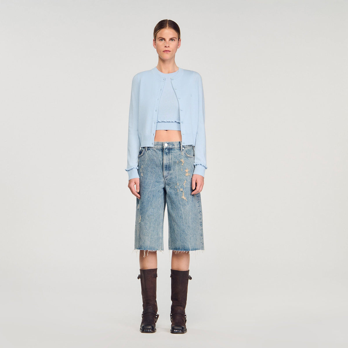 Sandro Ruffled cardigan Sky Blue