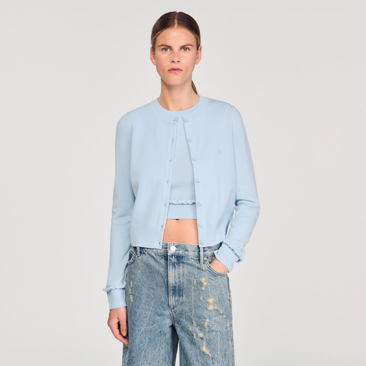 Sandro Ruffled cardigan Sky Blue
