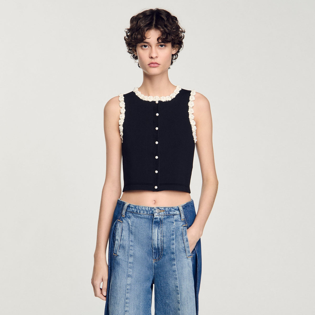 Sandro Crochet cardigan Black