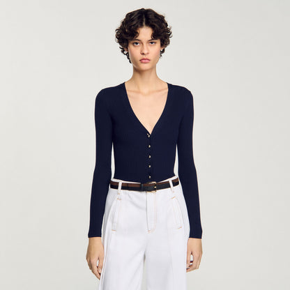 Sandro Rib knit cardigan Navy Blue
