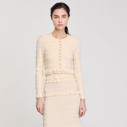 Sandro Ruffled cardigan Ecru