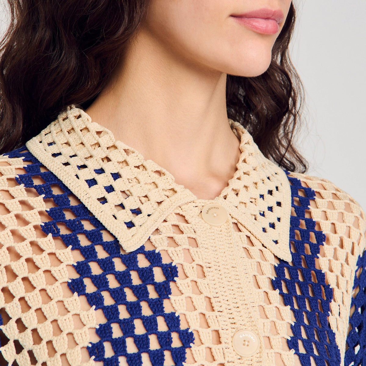 Sandro Two-tone knit cardigan Blue / Ecru