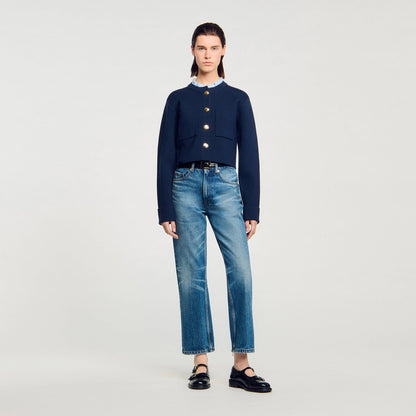 Sandro Cardigan with ruffle collar Navy Blue