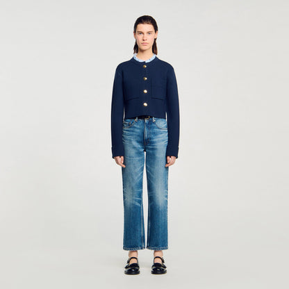 Sandro Cardigan with ruffle collar Navy Blue