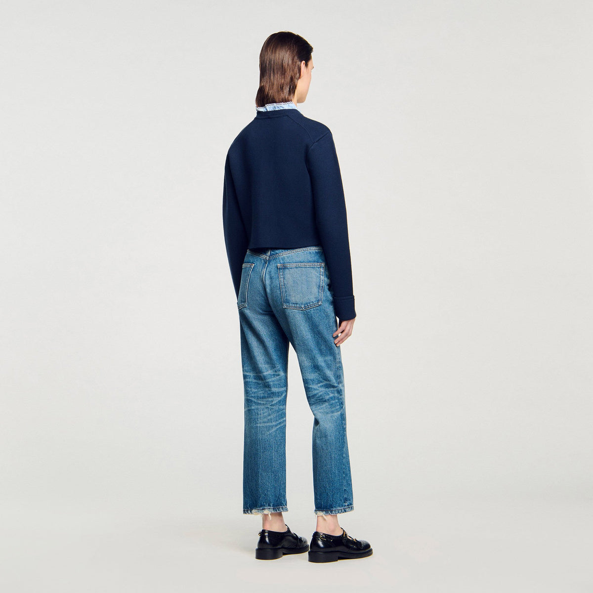 Sandro Cardigan with ruffle collar Navy Blue