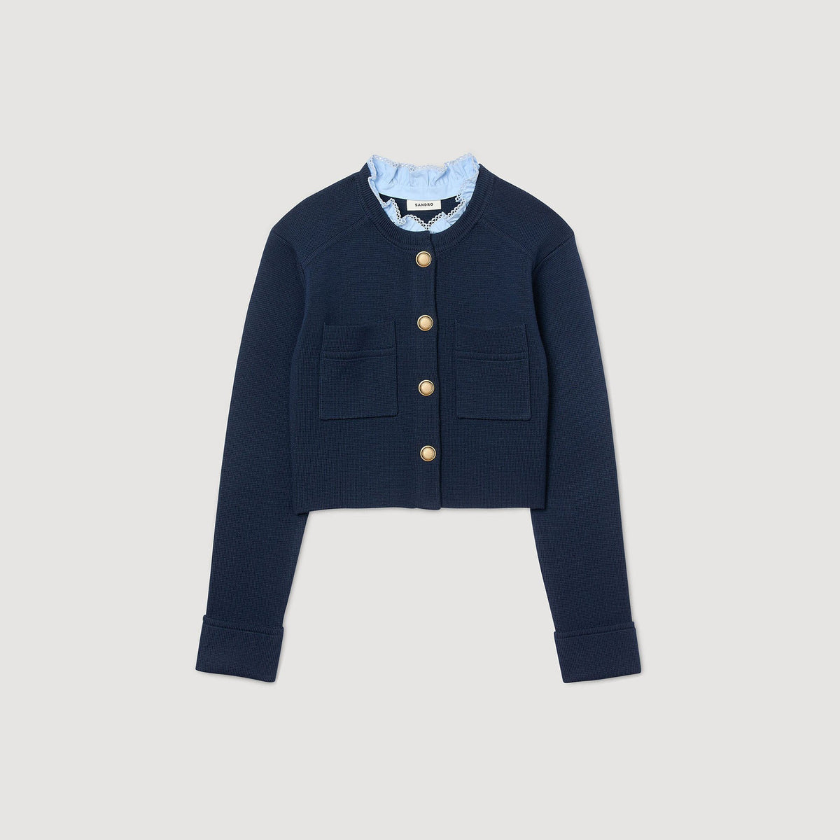 Sandro Cardigan with ruffle collar Navy Blue