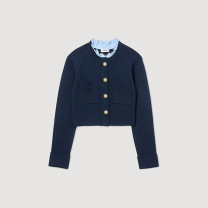 Sandro Cardigan with ruffle collar Navy Blue