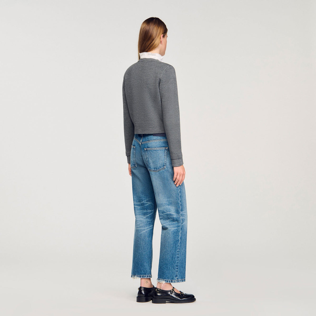 Sandro Cardigan with detachable ruffle collar Grey