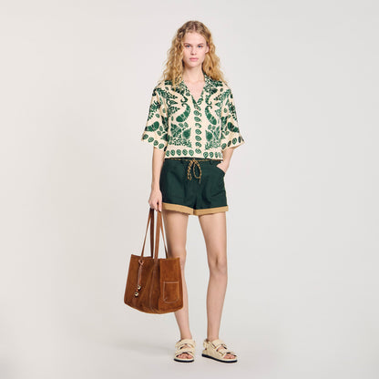 Sandro Floral motif shirt Ecru / Green
