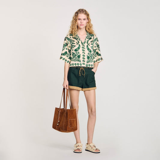 Sandro Floral motif shirt Ecru / Green