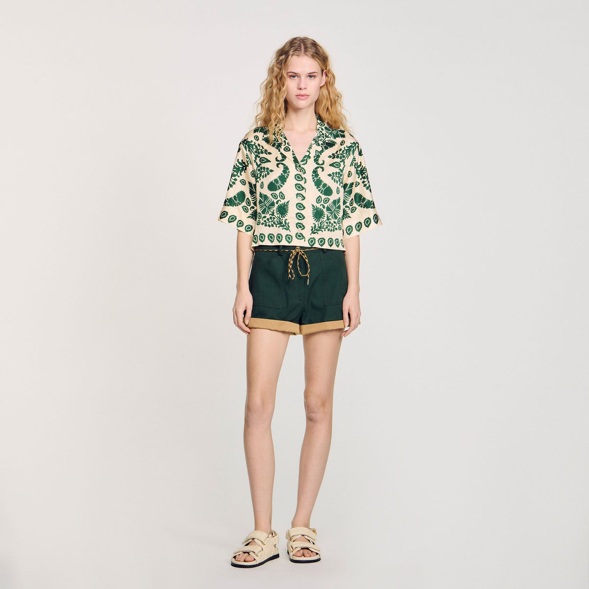 Sandro Floral motif shirt Ecru / Green