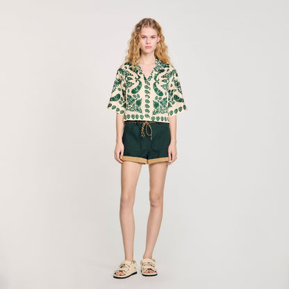 Sandro Floral motif shirt Ecru / Green