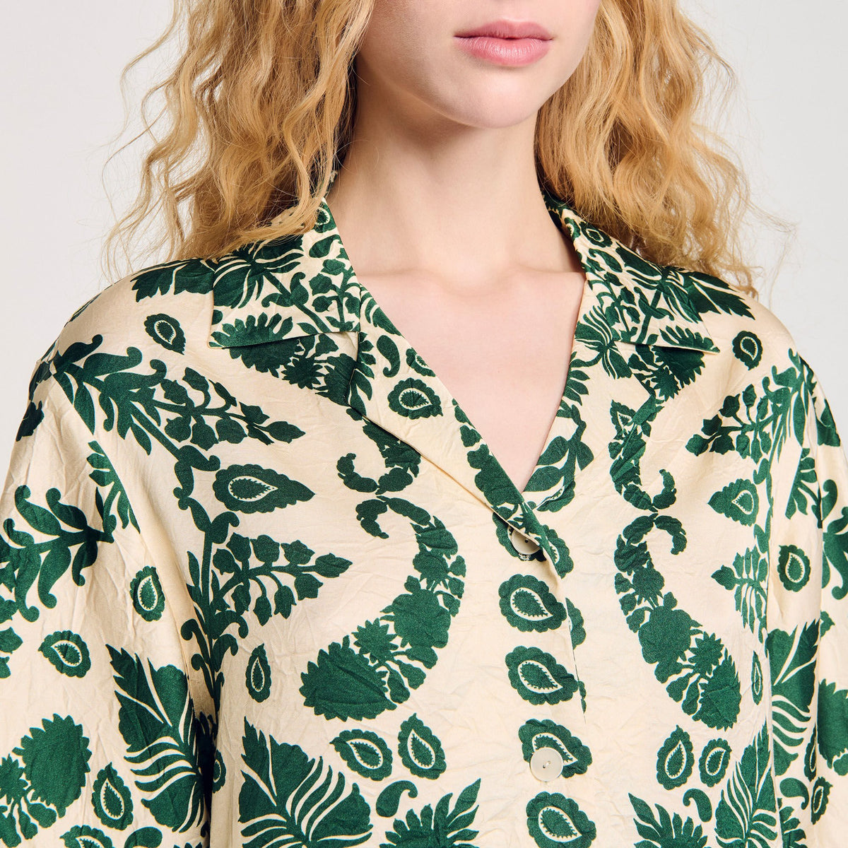 Sandro Floral motif shirt Ecru / Green