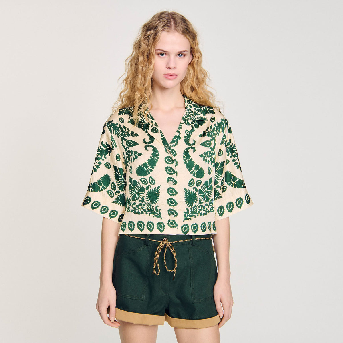 Sandro Floral motif shirt Ecru / Green