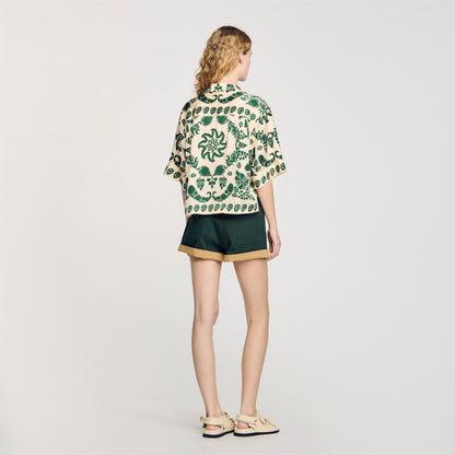 Sandro Floral motif shirt Ecru / Green
