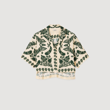 Sandro Floral motif shirt Ecru / Green
