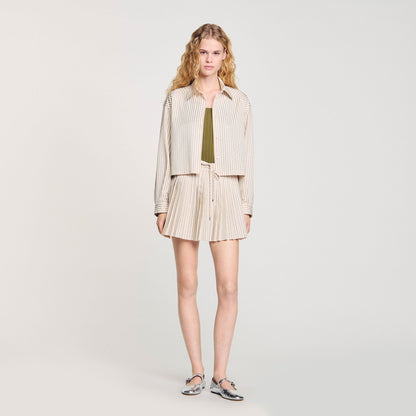 Sandro Striped rhinestone shirt Khaki / Pink