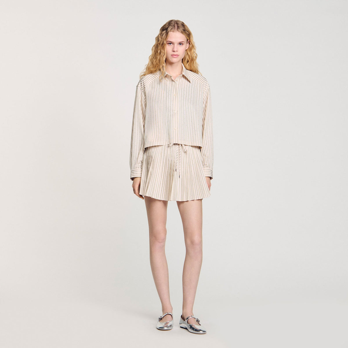 Sandro Striped rhinestone shirt Khaki / Pink