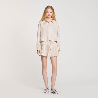 Sandro Striped rhinestone shirt Khaki / Pink