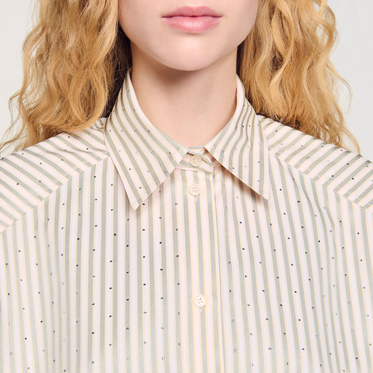 Sandro Striped rhinestone shirt Khaki / Pink