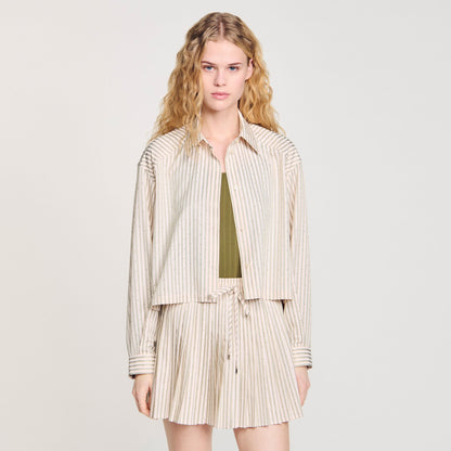 Sandro Striped rhinestone shirt Khaki / Pink