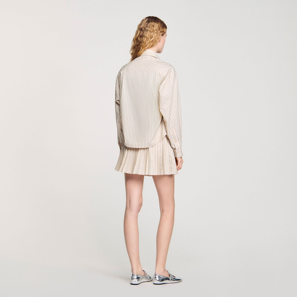 Sandro Striped rhinestone shirt Khaki / Pink