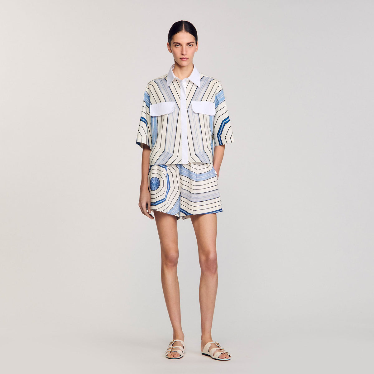Sandro Spiral-motif silk shirt Sky Blue