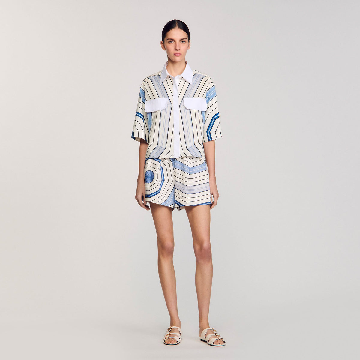Sandro Spiral-motif silk shirt Sky Blue