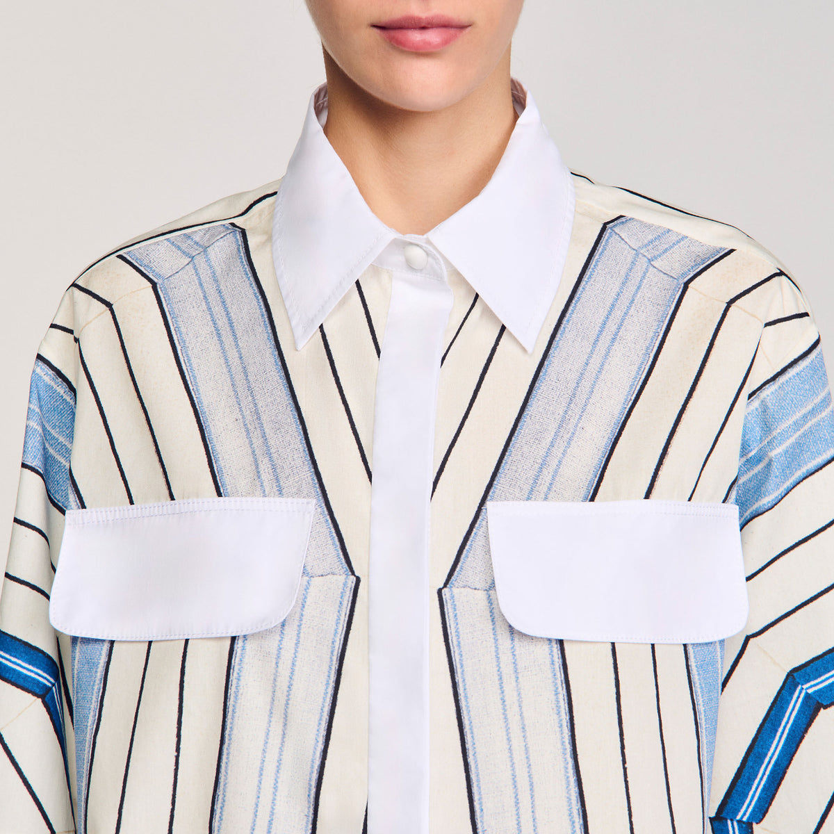 Sandro Spiral-motif silk shirt Sky Blue