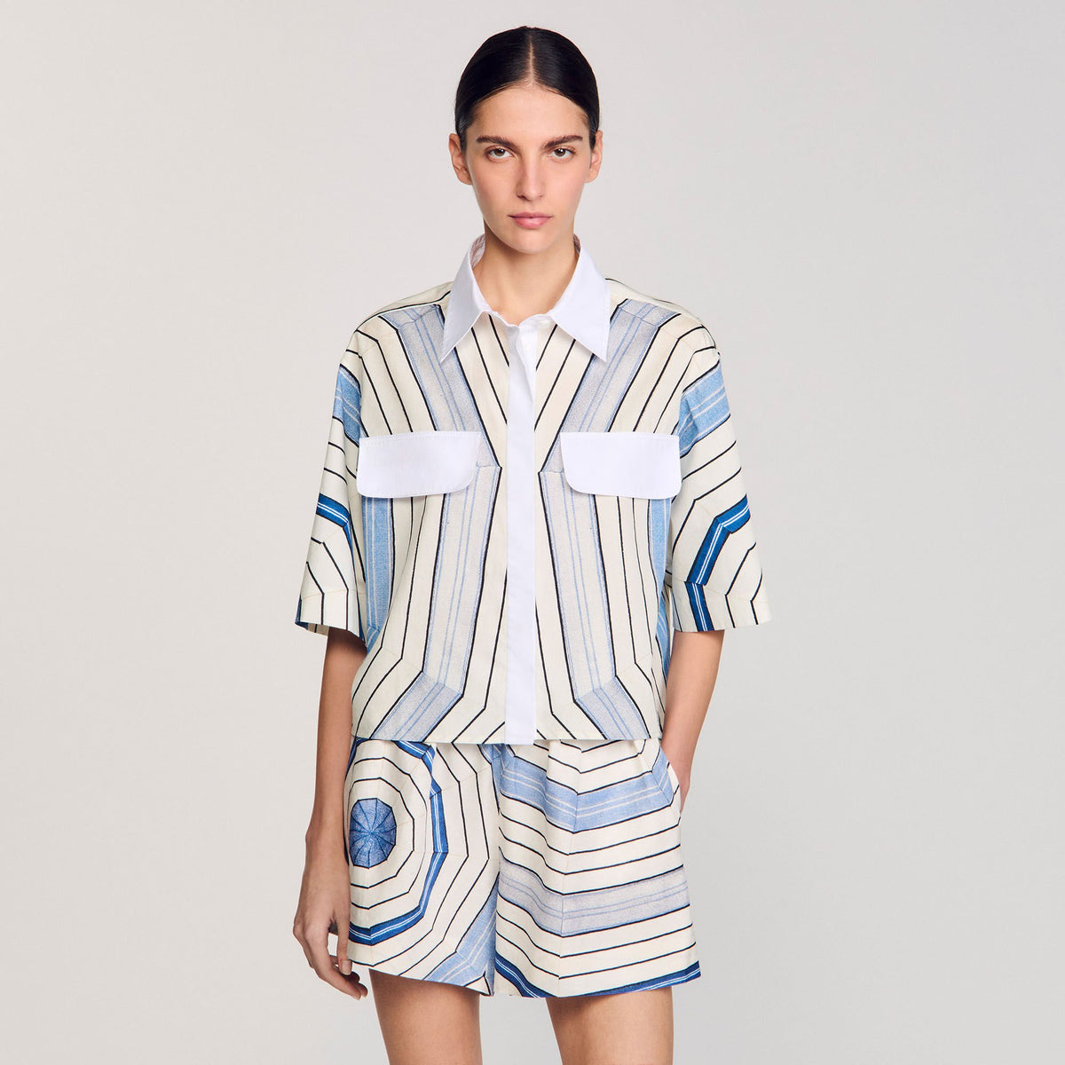 Sandro Spiral-motif silk shirt Sky Blue