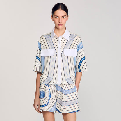 Sandro Spiral-motif silk shirt Sky Blue