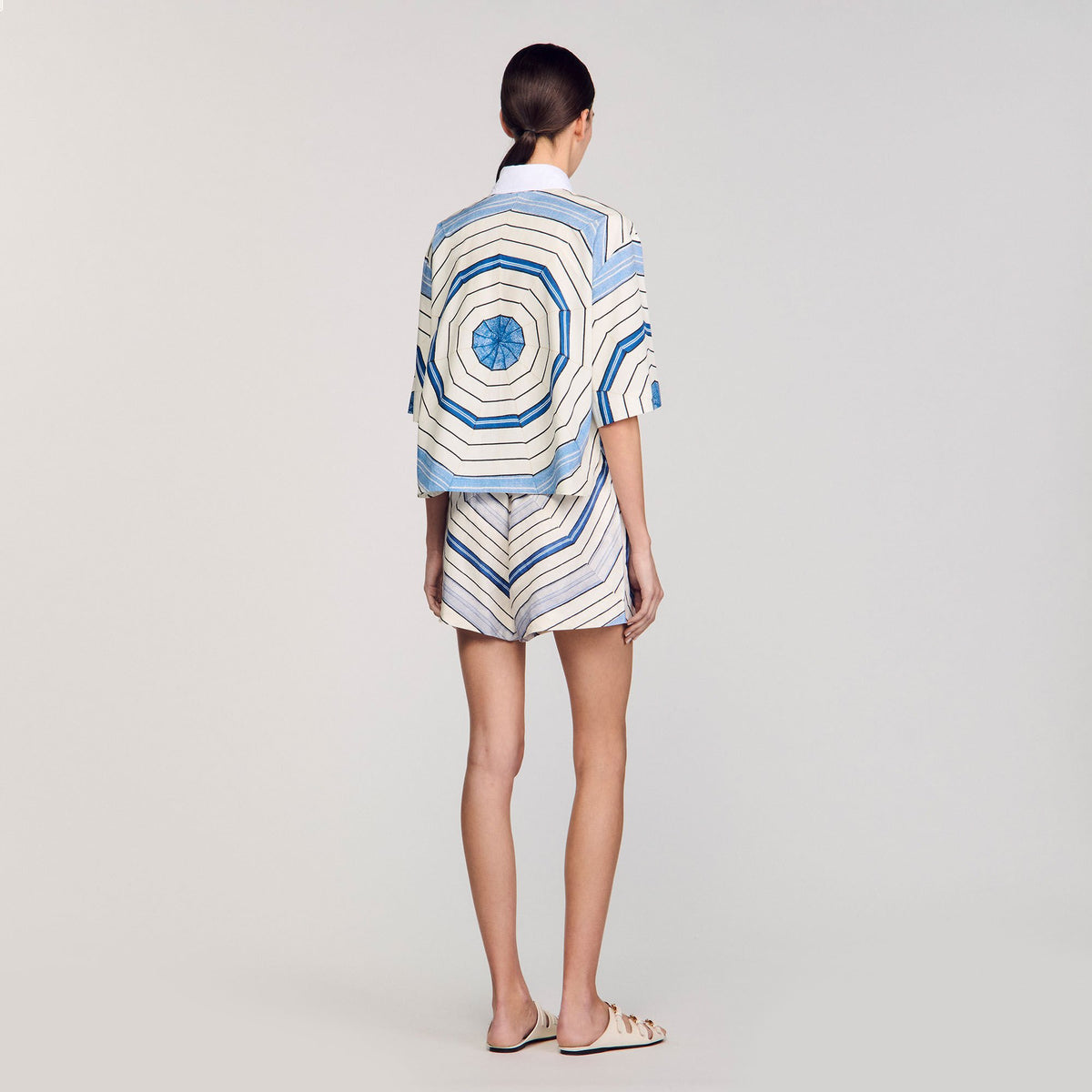 Sandro Spiral-motif silk shirt Sky Blue
