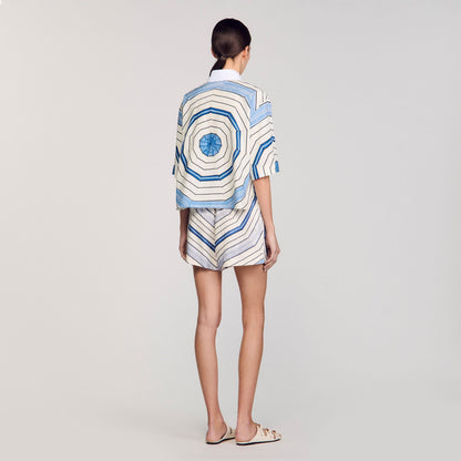 Sandro Spiral-motif silk shirt Sky Blue