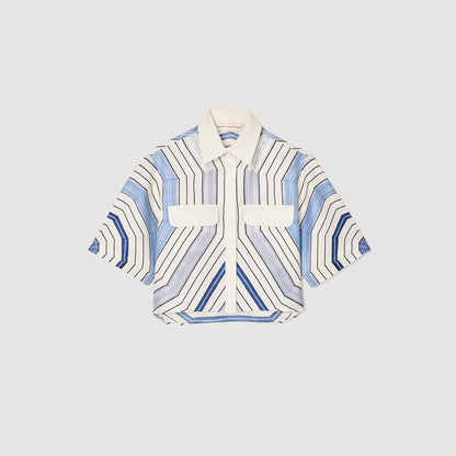 Sandro Spiral-motif silk shirt Sky Blue