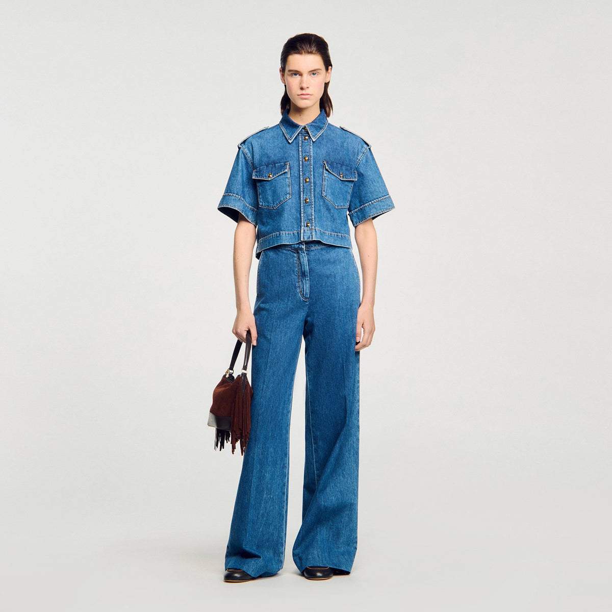 Sandro Cropped denim shirt Blue Jean