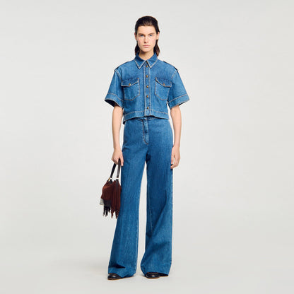 Sandro Cropped denim shirt Blue Jean