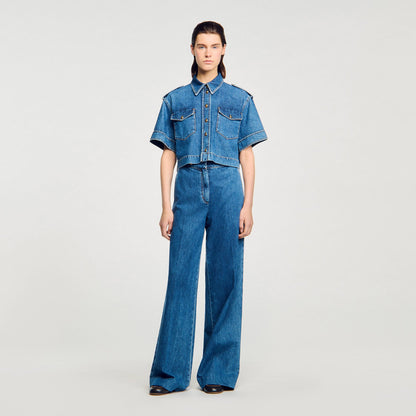 Sandro Cropped denim shirt Blue Jean
