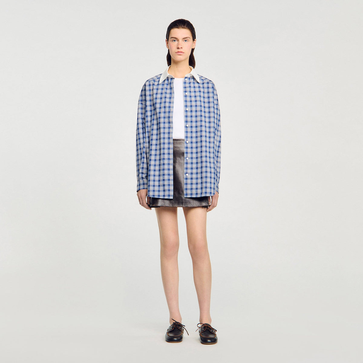 Sandro Rhinestone checkered shirt Blue
