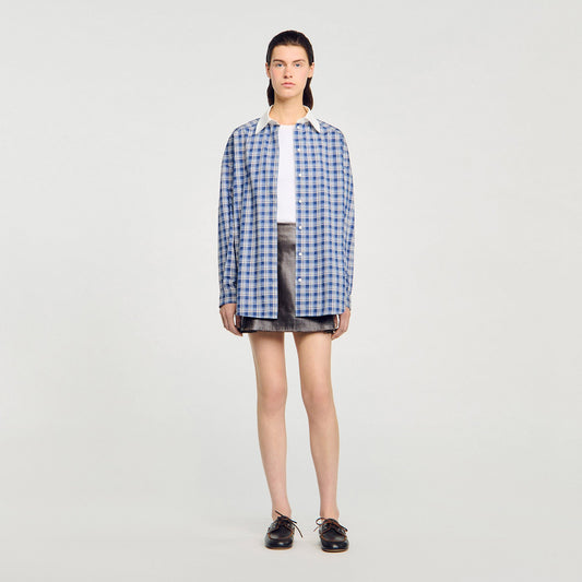 Sandro Rhinestone checkered shirt Blue